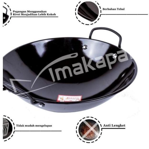curahcuhan HOMELINE KUALI BAJA / ENAMEL HITAM 46 cm / 46cm wok wajan anti lengket Diskon