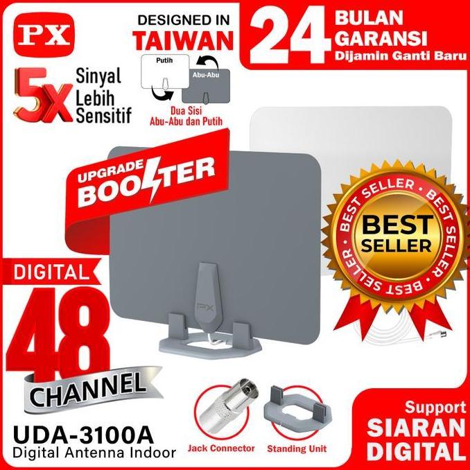 Antena TV Digital Indoor Analog DVBT2 UHF + Booster PX UDA-3100A