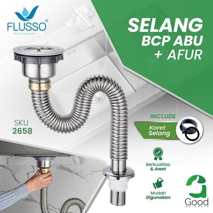 LEONHART FLUSSO Selang BCP Abu Double Tebal | Selang Bak Cuci Piring Pembuangan Air Kotor 2 Lubang 1