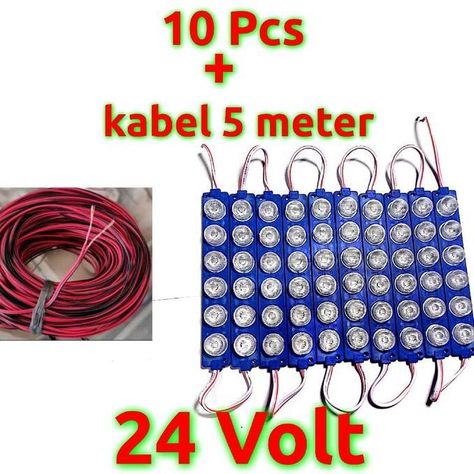 Trg- New- Paket Hemat 10 Pcs Led 6 Mata 24 Volt Dan Kabel 5 Meter Lampu Kolong Truk 24 Volt