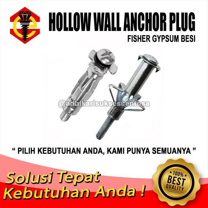 (1 DUS) Fisher Gypsum Besi M8 / Hollow Wall Anchor M4x45 / Baut Gipsun Besi Angkur Plafon 8 MM (200 