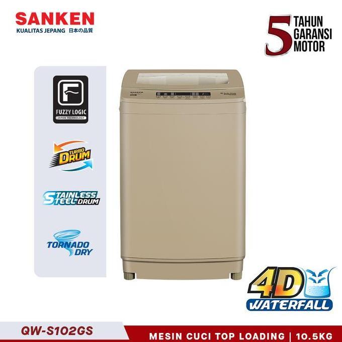 Sanken Mesin Cuci 1 Tabung QW-S102GS Top Loading 10.5Kg Gold