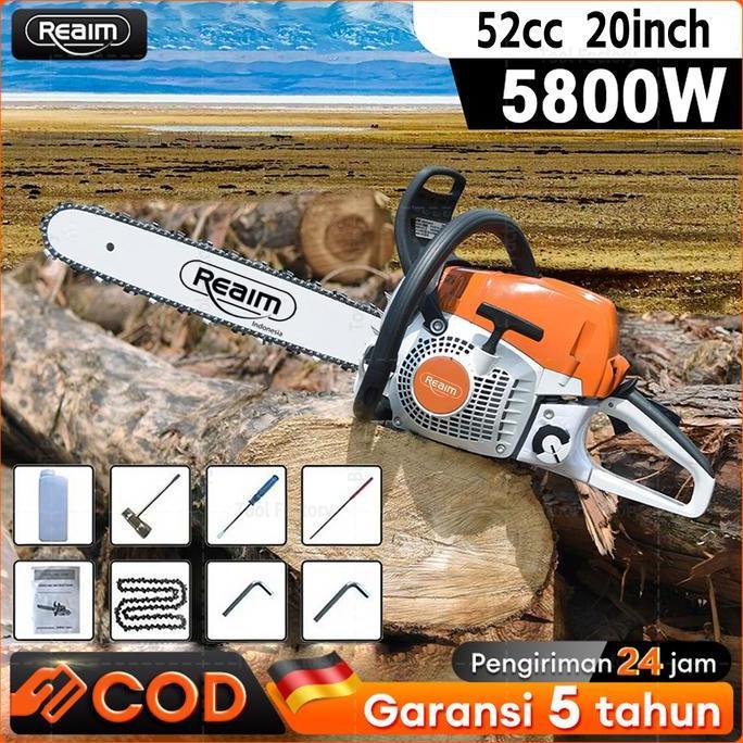 Terlaris Reaim Mesin Potong Kayu 52Cc 20Inch Chainsaw 2Tak Untuk Gergaji Mesin Alat Outdoor Mesin Ge