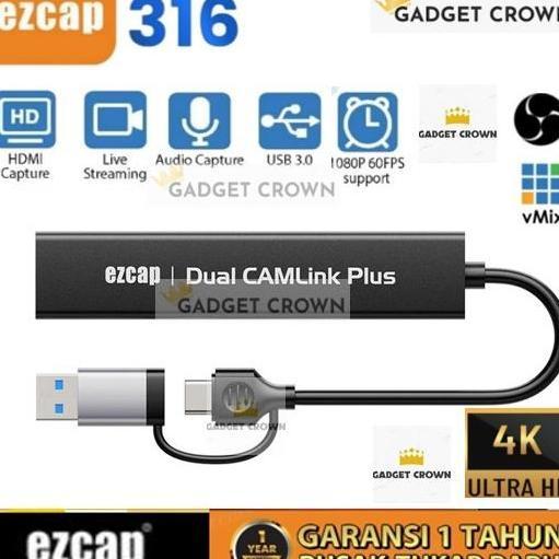 TERMURAH - EZCAP 316 USB 3.0 Type C Dual HDMI Capture 2 port ( 2 in 1 ) EZCAP 314