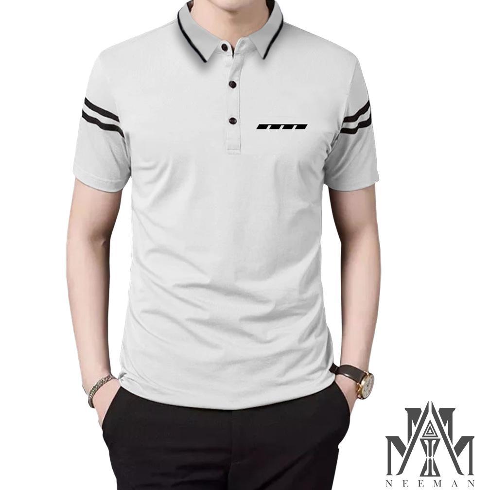 Kaos Pria Polo Saku zebra Lengan garis/Kerah Daun Pria