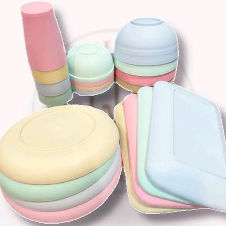 20pcs/set PIRING MANGKOK BASO SUP GELAS PELASTIK WHEAT STRAW