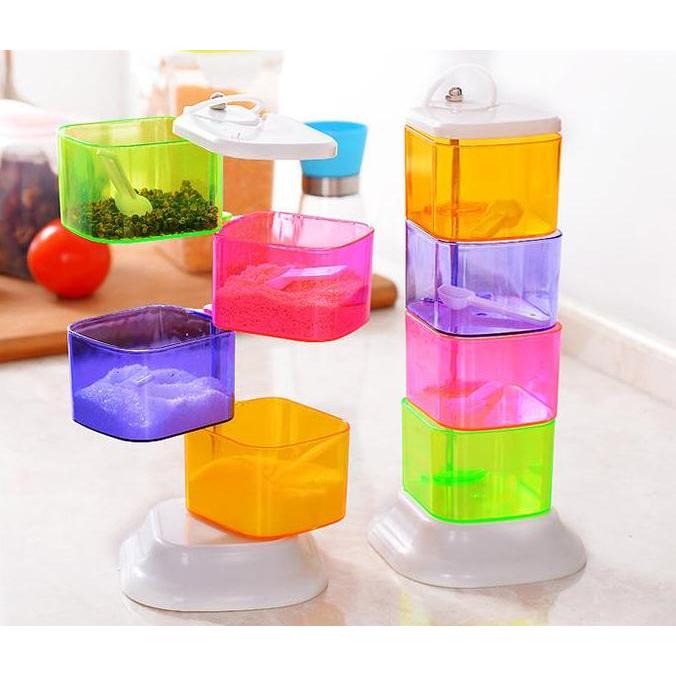 kree.shyna- Tempat Bumbu Rainbow Miracle Tingkat 4 Kotak Seasoning Jar Diskon