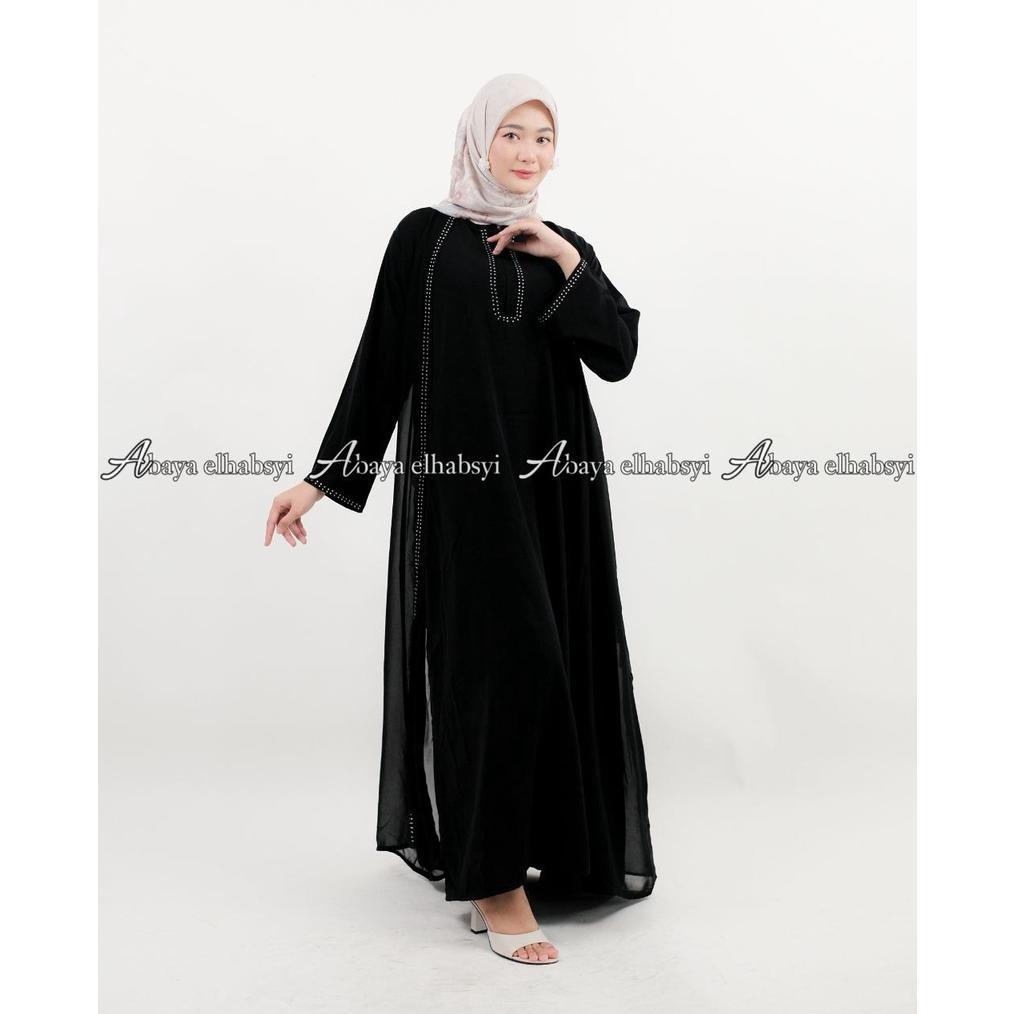 KUALITAS SUPER Abaya elhabsyi Dubai 1087 Gamis Hitam Embos Fashion Wanita arab Busui