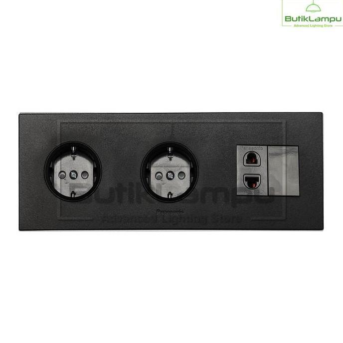 Stop Kontak CP Double + Stop Kontak Universal Panasonic Style Hitam