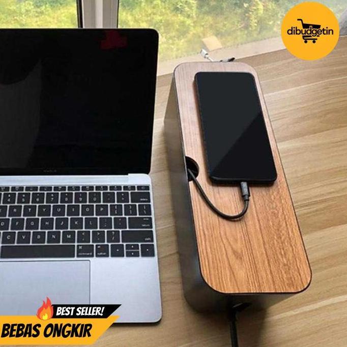 Kotak Kayu Organizer Manajemen Kabel Charger