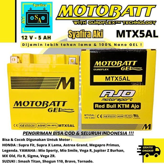 AKI MOTOR ASTRA GRAND, SMASH 110, F1ZR, SHOGUN 110 MOTOBATT MTX5AL GEL PROMO