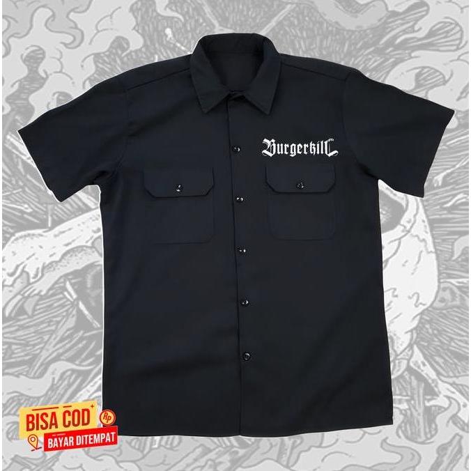 KEMEJA Workshit BURGERKIL HITAM DISTRO / kaos music / kaos event / kaos band Burgerkill terabru