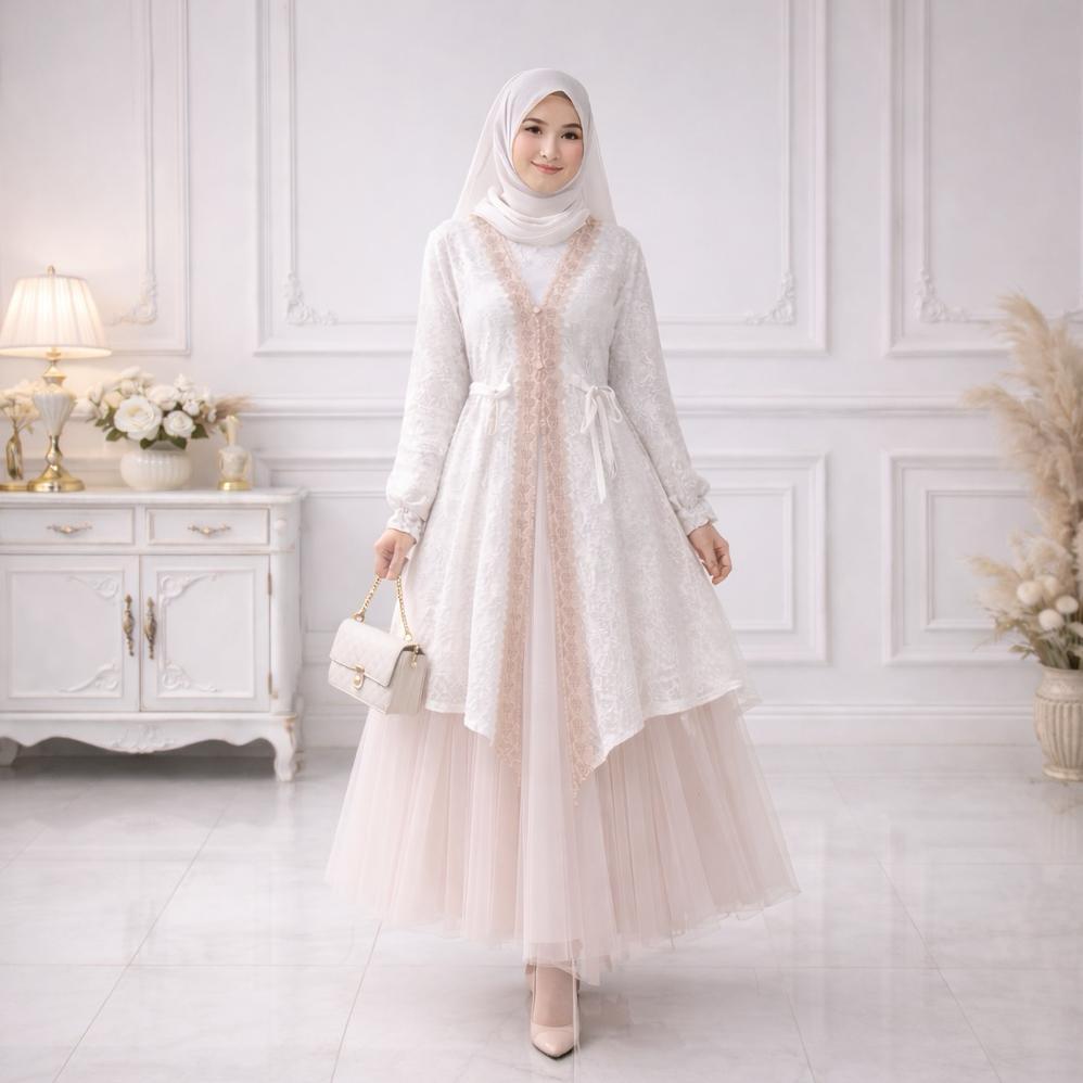 LIMITED EDITION TUNIC TUNIK BRUKAT LACE RAYA KAMARI SPECIAL BROKEN WHITE