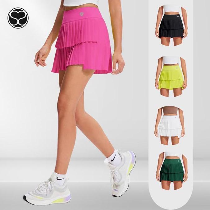 (Good) SecondShape - Layered Pleated Skirt Rok Olahraga Sport Wanita Tennis Padel Golf Pickleball Da