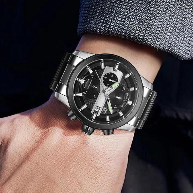 Orologi- Cristiano Aillen Jam Tangan Pria Analog 8889 Rantai Stainless Steel Chronograph Kaca Sapphi