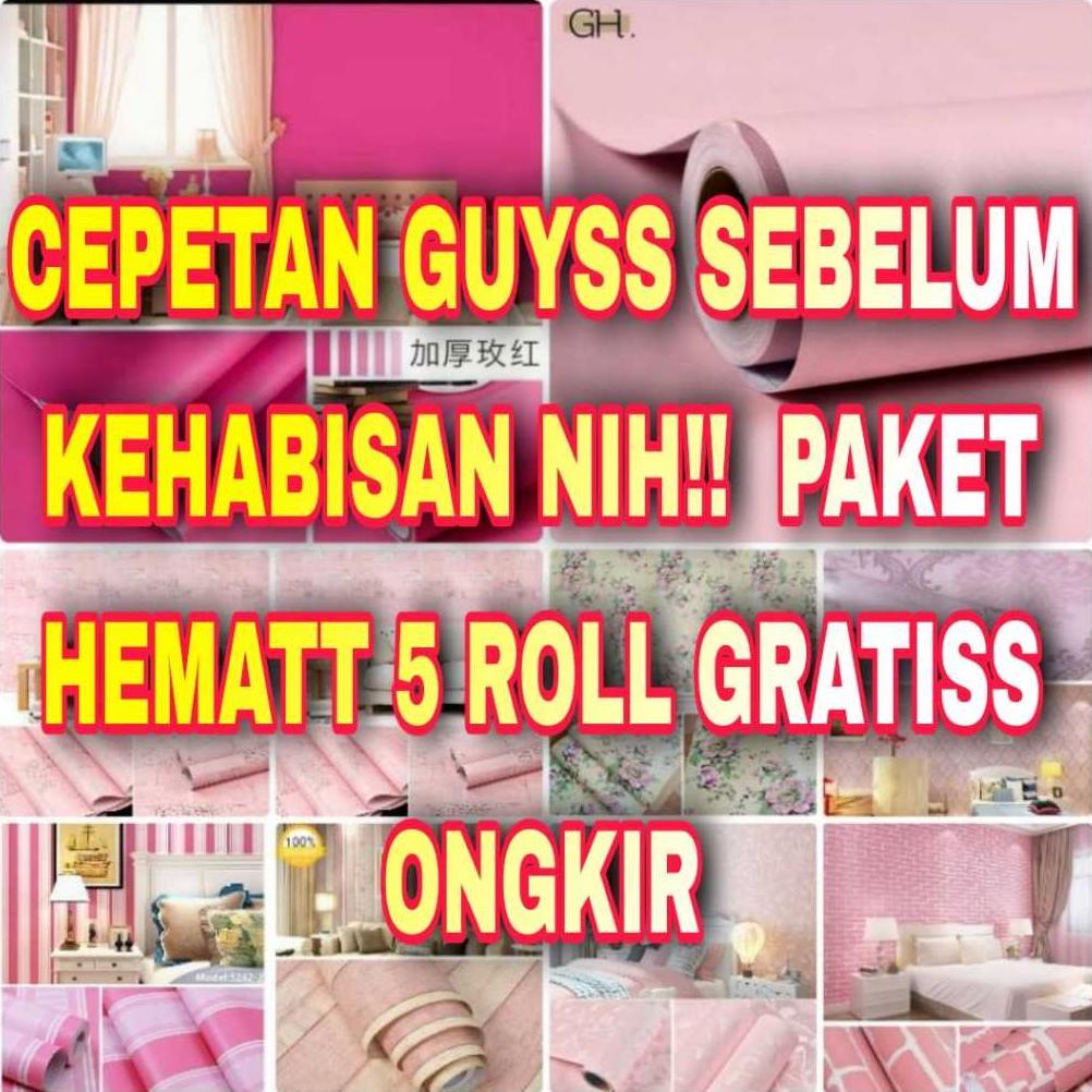 NEW PROMO PAKET HEMAT 5 ROLL Wallpaper Dinding Sticker Dinding Pink Fanta Polos Pastel Mewah Elegan 