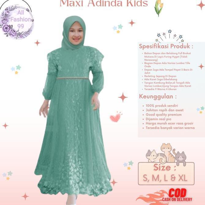 Alf-Pakaian Muslim Anak Perempuan Dan Remaja Abg Terbaru Kekinian Viral/Maxi Adinda Kids 3-14 Tahun 
