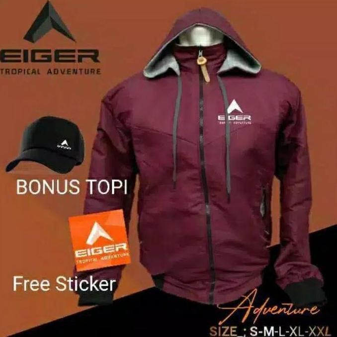 TERKINI Jaket parasut Eiger waterproof anti air free topi & stiker TERKINI