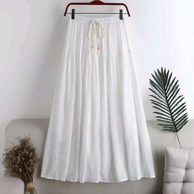 New- Skirt Linen Wanita Jumbo - Rok Wanita Murah - Skirt Korea - Skirt Linen Polos Fit Karet Panjang