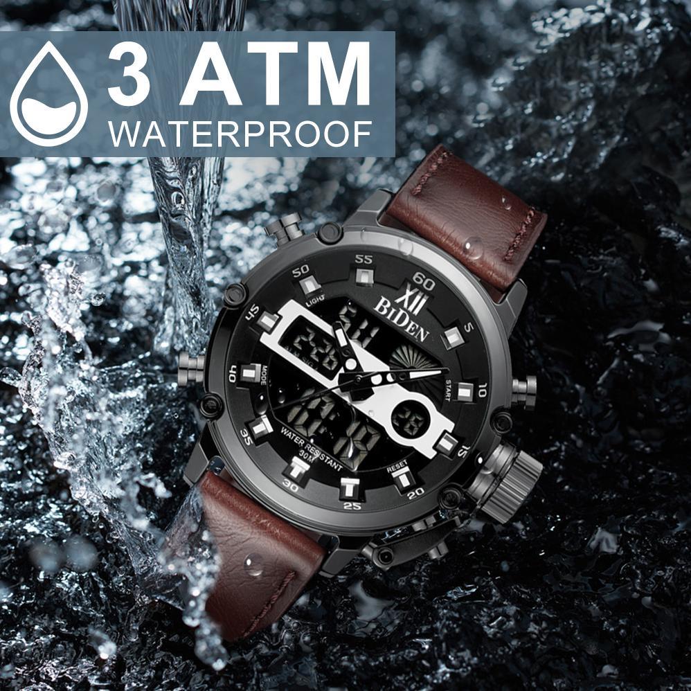 Original Biden Jam Tangan Pria Olahraga Militer Analog&Digital Tali Tali Kulit Anti Air Kuarsa Jam T