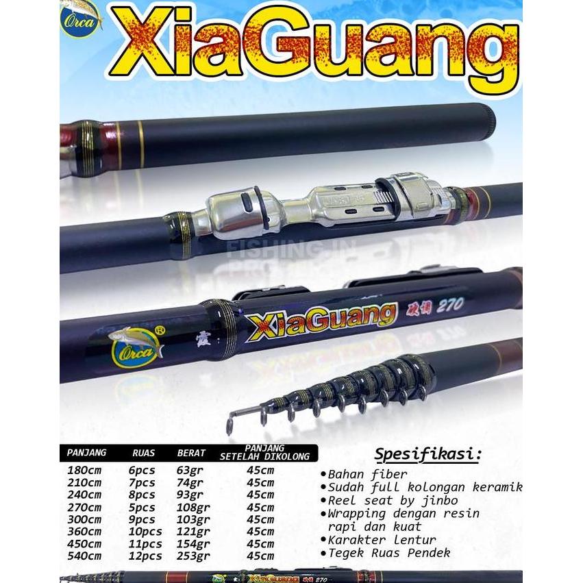Joran Tegek Orca XiaGuang Kolong Fiber panjang 180cm-450cm dengan ReelSeat Jinbo