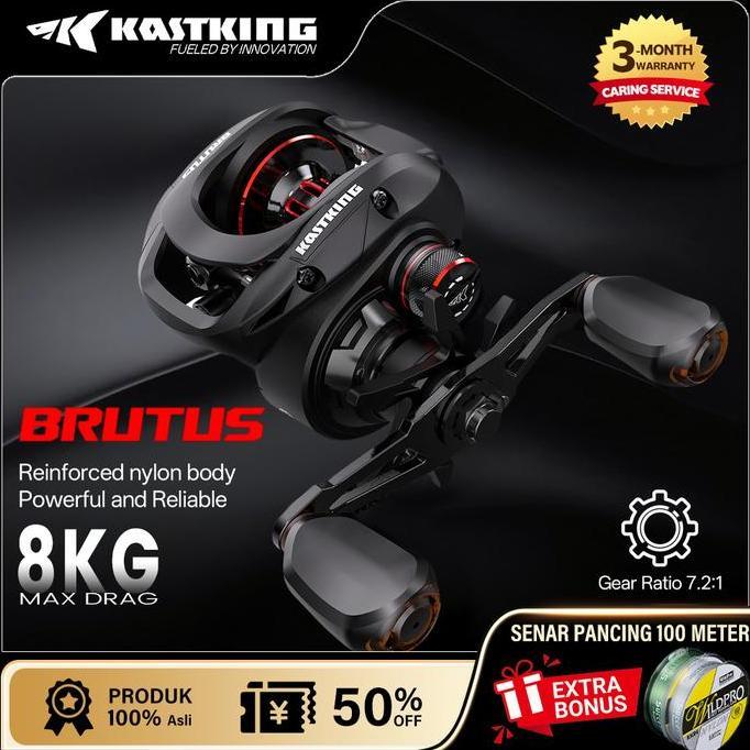 SeaHunter x KASTKING Brutus & Brutus Pro Reel Pancing Baitcasting Kiri/Kanan, Rangka Grafit, Rasio R