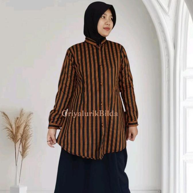Bebasaja- Tunik Lurik ,Blus Tunik Wanita, Tunik Buat Ngantor