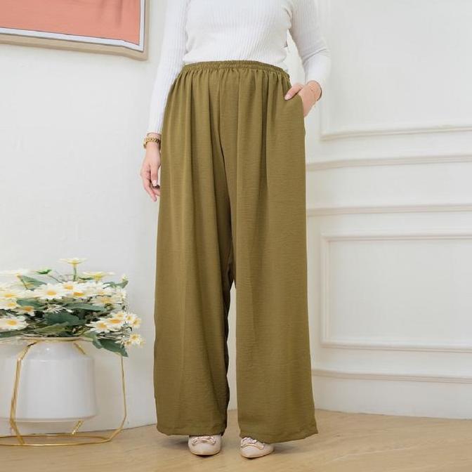 New- Celana Kulot Crinkle Jumbo Bb 100 Kg Masuk Polos Lembut Kain Melar Nyaman Panjang Wanita Dewasa
