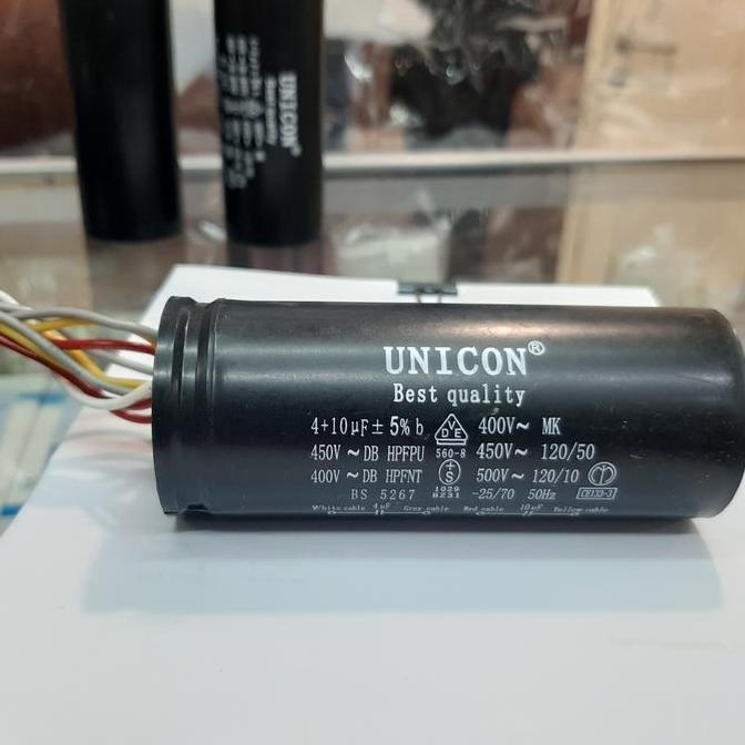KAPASITOR MESIN CUCI 4 UF DAN 10 UF WASHING MACHINE CAPASITOR 4 KABEL RESTOCK