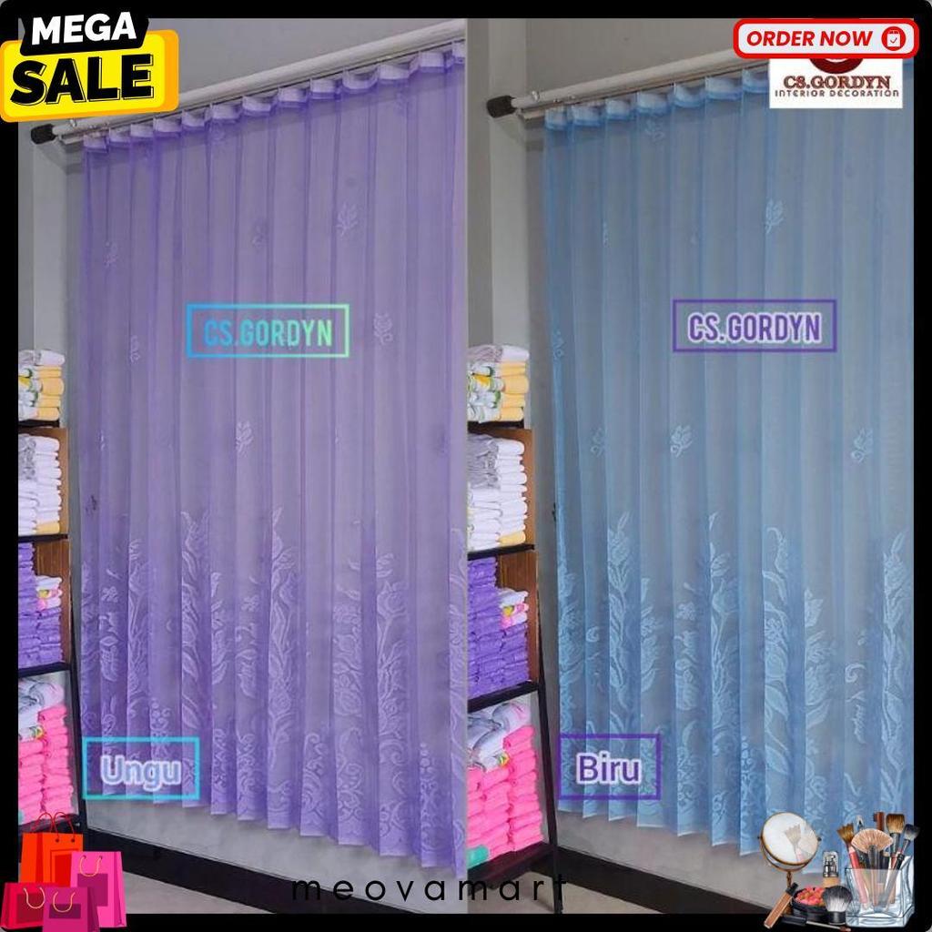 Exclusive Gorden Vitrase Polos Bunga Tulip Ungu Dan Biru Tirai Siang Puring