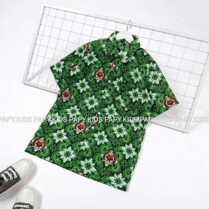 New - Kameja Sekolah Batik Mi / Baju Batik Sd Mi / Batik Sekolah Hijau Anak Seragam