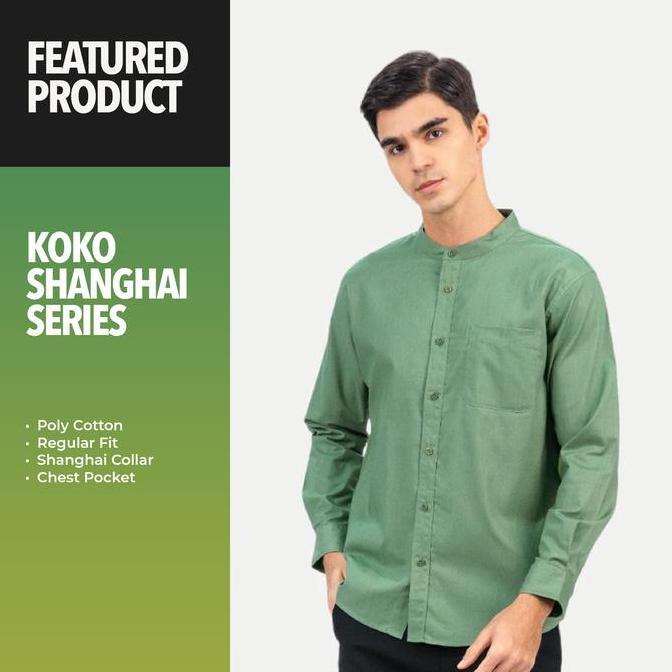 Boyx- Ero Shanghai Long Sleeve Basic Fairuz Sage Green - Kemeja Koko Lengan Panjang Unisex
