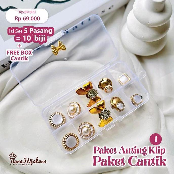 Gio- Teha Aksess Anting Klip Hijab 1 Set Anting Anting Earrings Anting Jepit Free Box Cute Pita Acce
