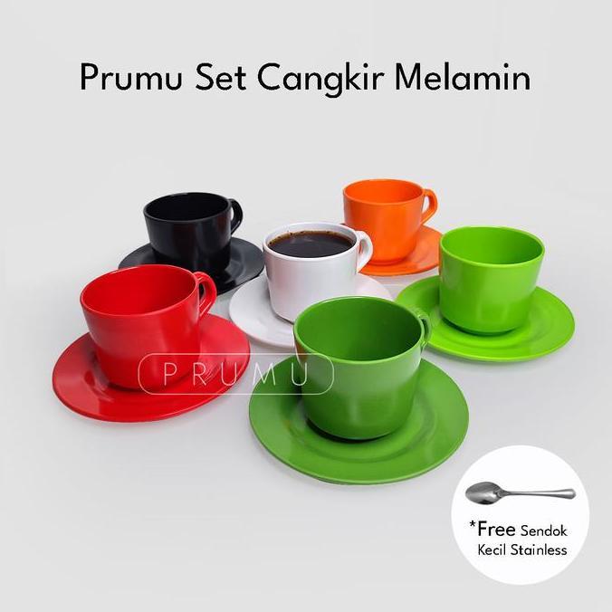 Nyam- Prumu Cangkir Set Melamin - Cangkir Kopi Set - Cangkir Kopi - Tatakan Cangkir Set - Set Cangki