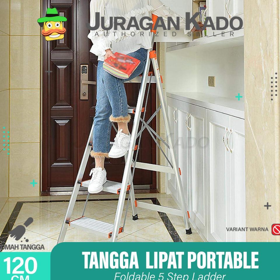 Tangga 5 Step Tangga Lipat Alumunium Silver Tangga Portable Alumunium