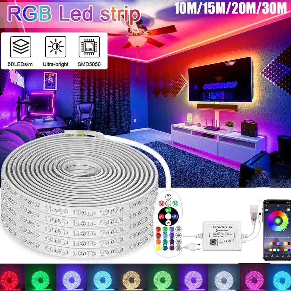 Lampu RGB Strip Fleksibel SMD RGB 5050 220V 10/15/20/30 Meter Lampu LED Strip Fleksibel Lamar Light