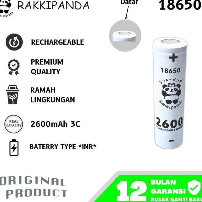 Rakkipanda Rechargeable 18650 Flat Top Button Top 2600Mah