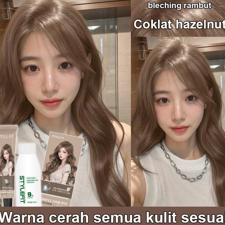 STYLE FIT cat rambut Coklat hazelnut*200ml pewarna rambut pria dan wanita,Tidak perlu pemutihan(hair