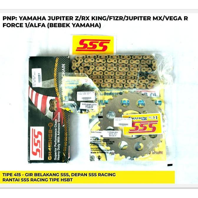 Gear Set 415 Full SSS RX King Jupiter Z F1ZR Jupiter MX Old/New Vega R Force 1 Ukuran Depan 13/14/15