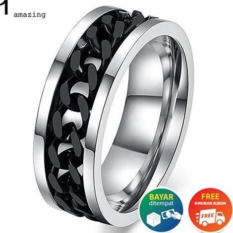 Original Cincin Pria Cowok Keren Titanium Anti Karat Anti Luntur Model Rantai