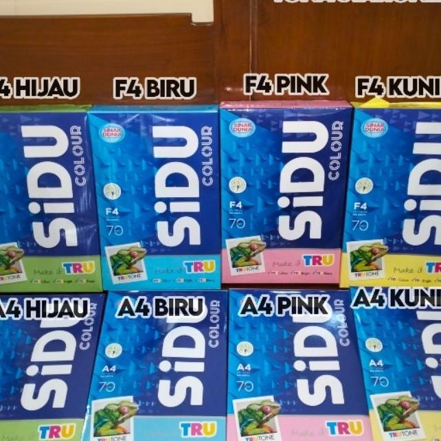 Kertas Hvs Warna Sidu A4 & F4 70 Gram Pink Kuning Biru Hijau