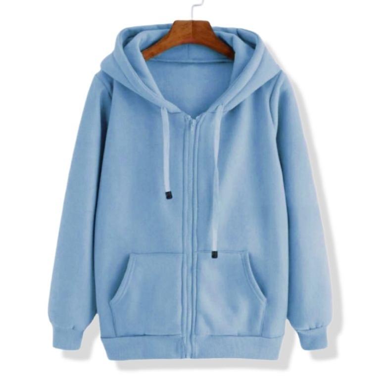 TERBARU Sweater Hoodie Zipper Pria Fleece Tebal Polos Cream