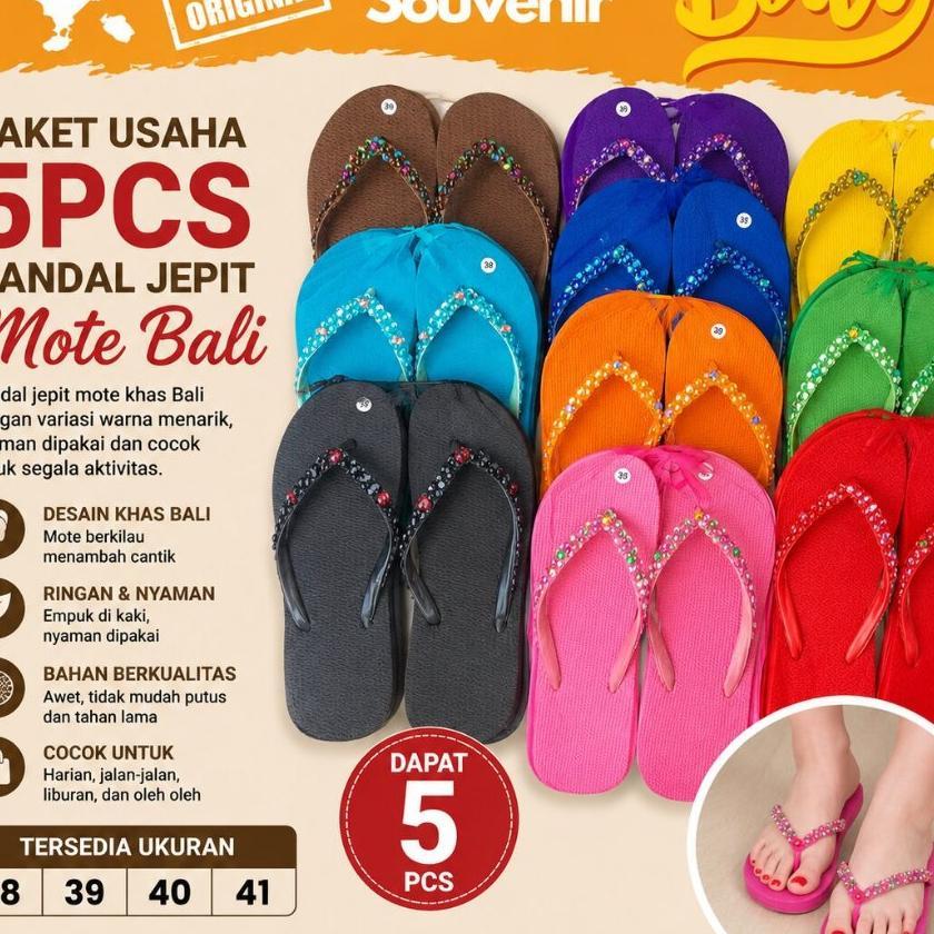 Paket Usaha 5 Pcs Sandal Bali Mote Unik Oleh Oleh Khas Bali Grosir Murah