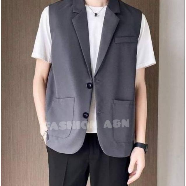 Outer Pria Keren/Jas Pria Tanpa Lengan/Rompi Vest Formal Pria Warna Abu