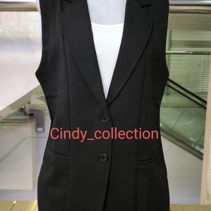Vest Hitam Formal / Outer Hitam / Rompi Kerah Rompi Panjang Vest Kerja Tebal Office Kantor Wanita