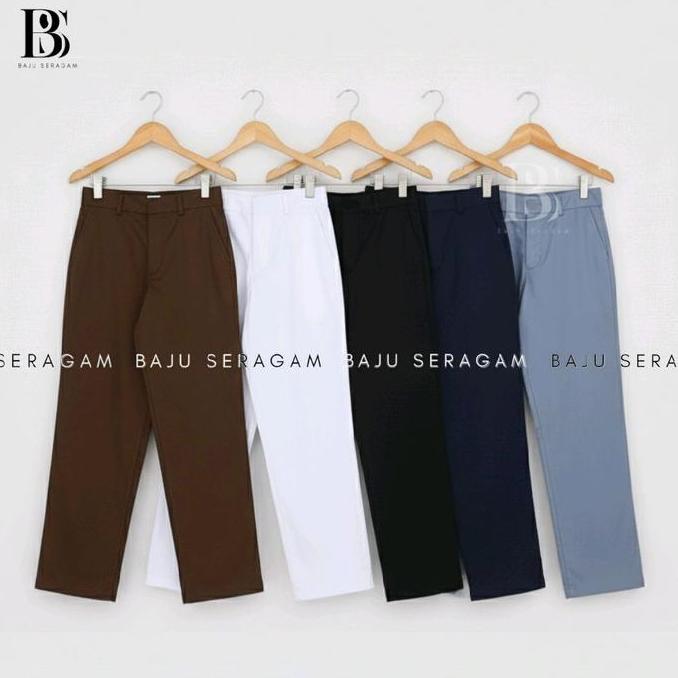 Baju Seragam Sekolah SMP SMA Celana Panjang Abu Biru Coklat Hitam Putih Bahan Katun Drill Premium Ce