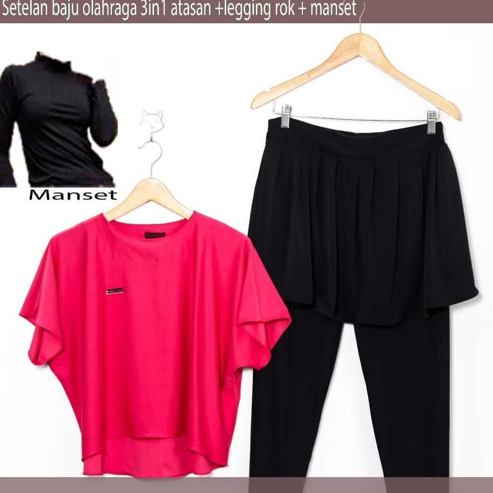 BEST SALE Setelan Baju Olahraga Wanita One Set Luna Sport Crop Top Legging Rok Model 3 in 1 Bahan Je