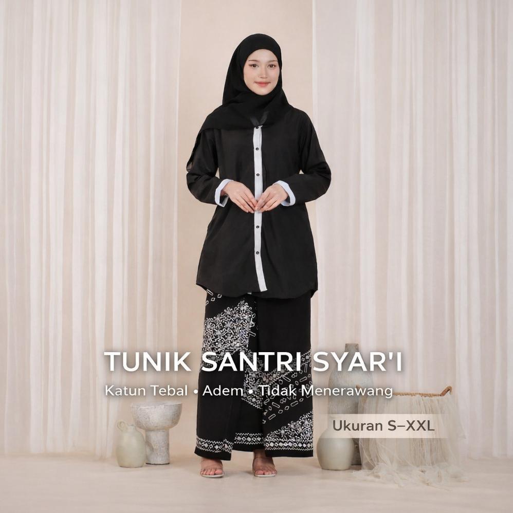 New Tunik Santri Muslimah SyarI Terbaru Baju Ngaji Wanita Lengan Panjang Adem & Longgar