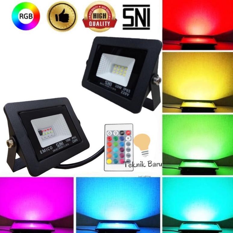Lampu Sorot Emico Warna Warni 10W Led Rgb Remote Ir Multicolor Flood Light Taman Dekorasi Waterproof