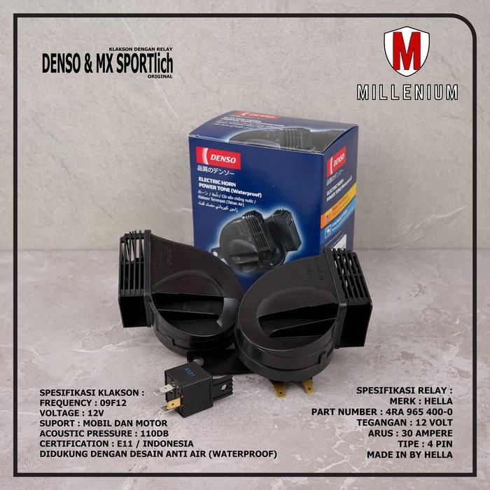Klakson Denso Keong Waterproof Mobil Motor + Relay 4 Kaki 12V Original Original Dan Terpercaya